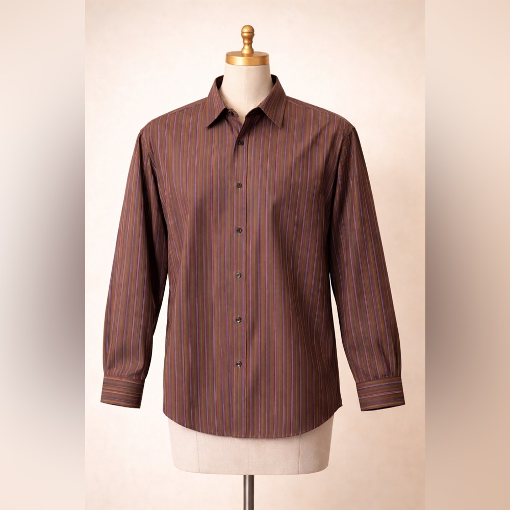 Axist Men's Brown and Blue Striped Dress Shirt